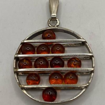 Sterling Silver Pendant W/ Baltic Amber Beads (6g)