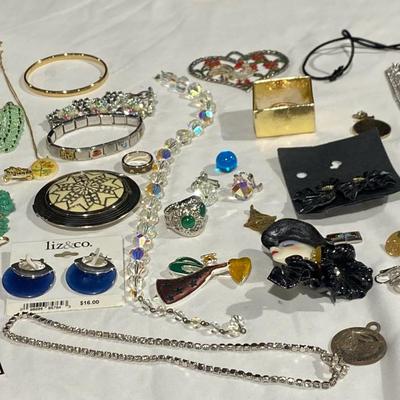 Necklaces, Earrings, Broaches, & Silver Plated Mirror