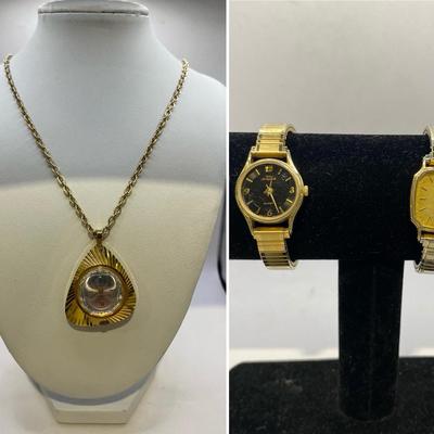 Gold Colored Stainless Steel Watches & Watch Necklace