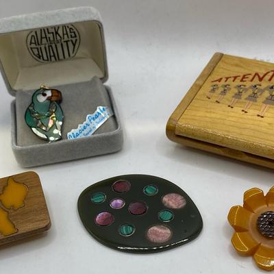 Vintage Compact, Gem Pendants,  Broaches