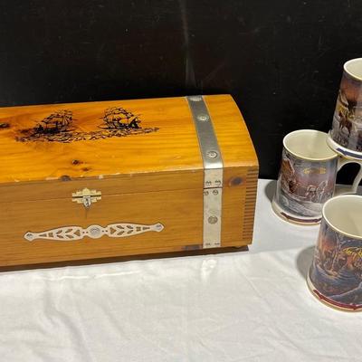  1940’s Sailship Cedar Dovetailed Trinket Box And Terry Redlin Mugs
