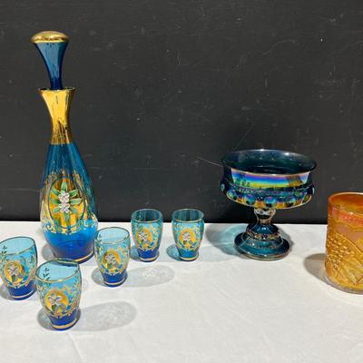Vintage Handpainted Glass Murano Set + Carnival Glass