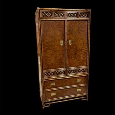 Asian-Inspired Burlwood Armoire Entertainment Center