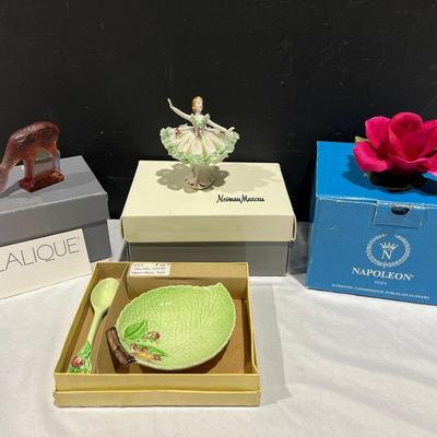 Lalique Fawn Antinea Paperweight, Germany Ballerina, Napoleon Rose, + Carlton Ware Figures