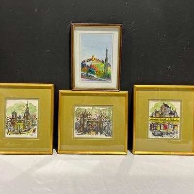 Vintage Stylized Watercolor Pen & Ink Quebec Drawings 