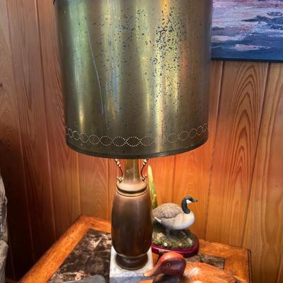 Copper, brass, and marble base 3 bulb lamp. 