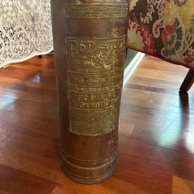 Antique converted copper and brass fire extinguisher.  Converted into an umbrella stand. 
