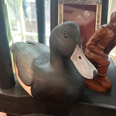 Solid wood handmade duck decoy by Hampton Barnes. Parksley, VA. 