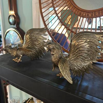 Pair of brass gamecocks. 