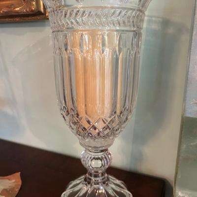 Pair of Shannon Crystal hurricane lamps. 