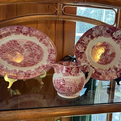 Enoch Woods Woods Ware porcelain platters and pitcher. Made in England. Platter on left SOLD 