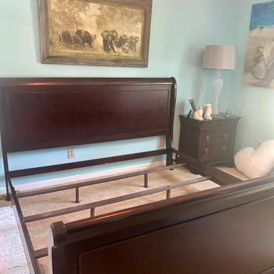 King size solid wood sleigh bed. 