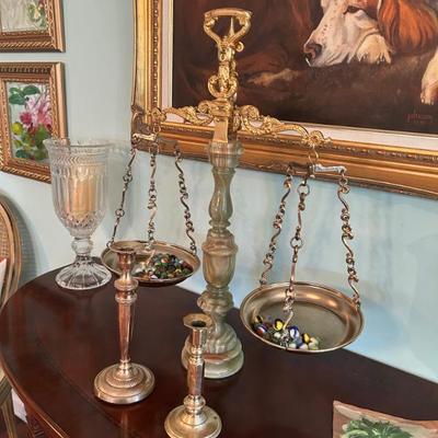 Italian alabaster, brass, and likely gilt bronze scale. 