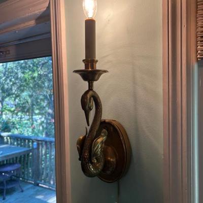 Vintage 1980s Chapman heavy brass swan sconce. Plug in. 