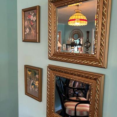 Pair of solid wood beveled mirrors. 
