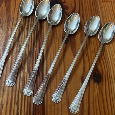 Set of 6 sterling silver RW&S ice tea spoons. Engraved W. 