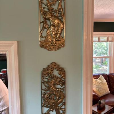 Heavy brass Asian wall plaques. 