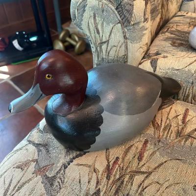 Handmade and solid wood duck decoy by Bob Jones. 