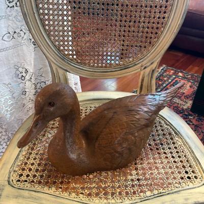 Hand carved duck decoy by Carl Huff. Harkers Island, NC. Small repair on tail. 