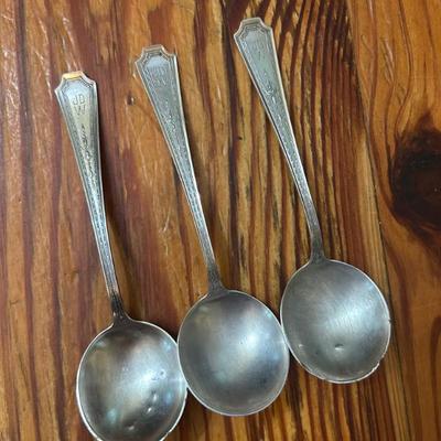Gorham Sterling silver set of 3 soup spoons. Monogrammed JDW. 