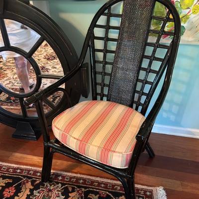 Vintage black lacquered cane and bamboo chair. 