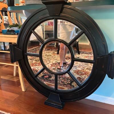 Huge nautical solid wood mirror by Steven Shell. All mirror panels are beveled. 