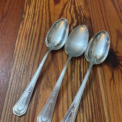 Set of 3 sterling silver RW&S serving spoons. Engraved W. 