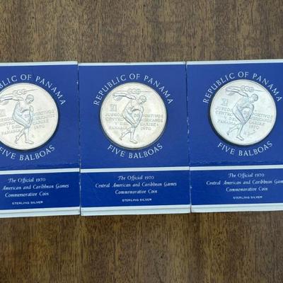 Republic of Panama Five Balboas Silver Coins 