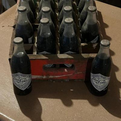 Vintage Wooden Crate w/ Case (24) of 1975 Bottled Coke 