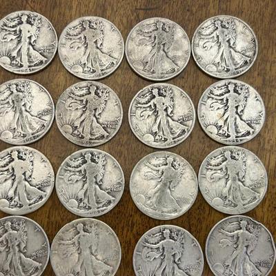 Assorted Walking Liberty Silver Half Dollars 1941-1945 