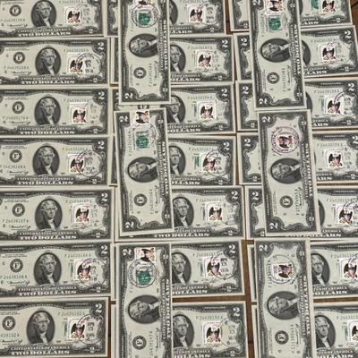 1976 Bicentennial Two Dollar Bills. Postmarked First Day of Issue 