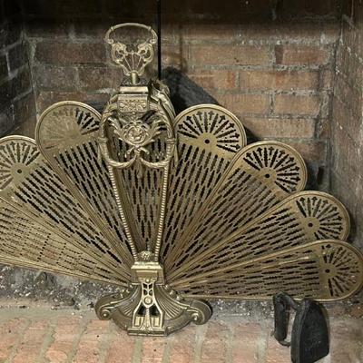 Brass Peacock Fireplace Screen 