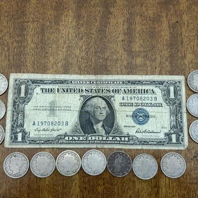 1957 $1 Silver Certificate and Assorted Liberty Head Nickles 1896-1912 