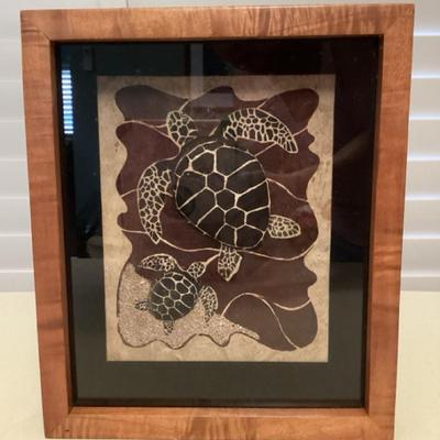 CMS126 Koa Framed Mixed Media Honu Turtle Picture 