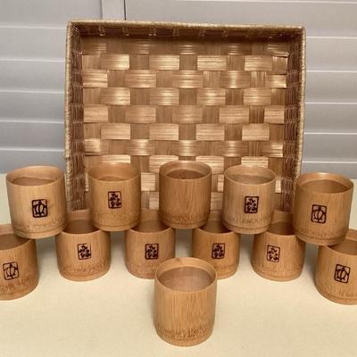 CMS009 Twelve Bamboo Cups With Woven Basket Tray
