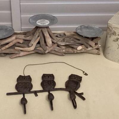 CMS140 Tissue Covers, Driftwood & Glass Candle Holders & Owl Hooks 