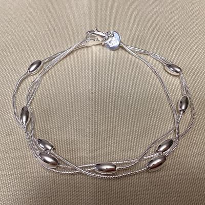 CMS065 8” Silver Toned Three Strand Bracelet New