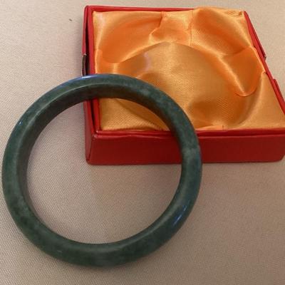 CMS073 Dark Green Marbled Jade Bangle Bracelet New