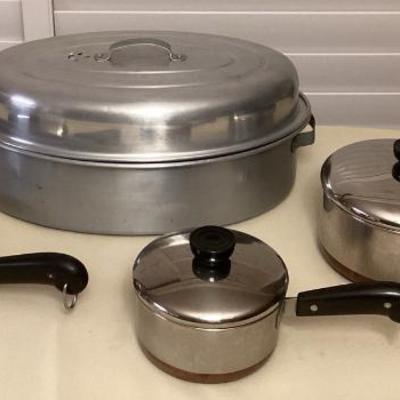 CMS104 Revere Ware Copper Bottom Pots & Pan & Aluminum Steamer Pot