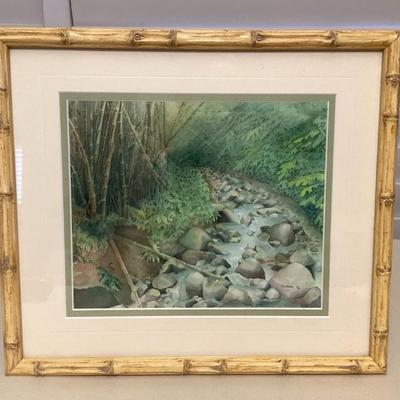 CMS122 Framed Scenic Picture Of Bamboo Growing By A Peaceful Stream