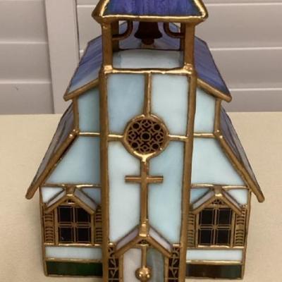 CMS057 Tiffany Style Stained Glass Church Table Lamp As Is