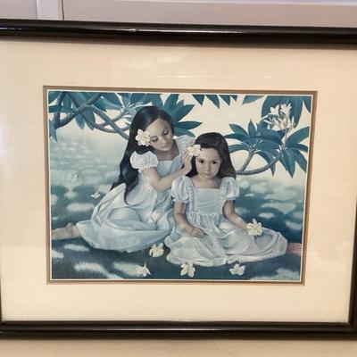 CMS121 Framed Mary Koski Picture Of Two Girls Under A Plumeria Tree