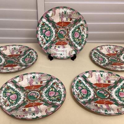 CMS026 Set Of Five Chinese Rose Medallion Dinner Plates 10”