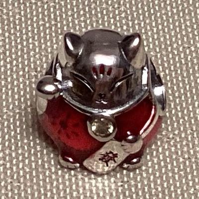 CMS070 Sterling Silver Enameled Lucky Neko Cat Charm New