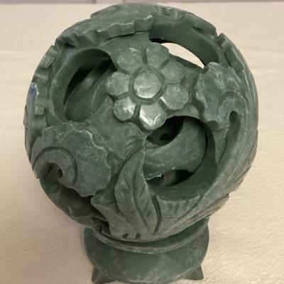 CMS029 Chinese Carved Jade Looking Ball On Stand