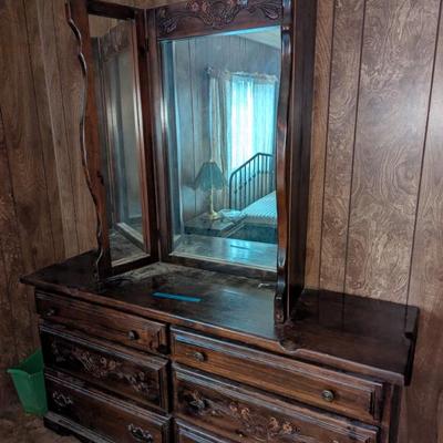 Sale Photo Thumbnail #8: Vintage dresser with mirror, has a tall matching dresser
