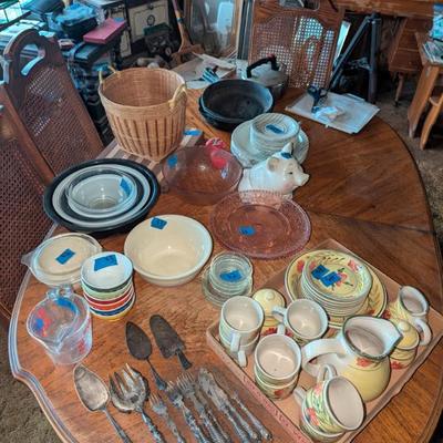Sale Photo Thumbnail #14: Dishes and antique silverware 