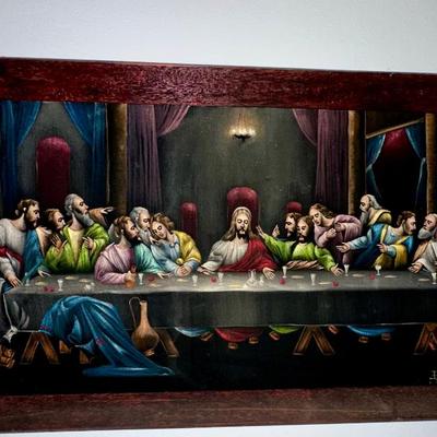 Sale Photo Thumbnail #127: Velvet last supper painting 