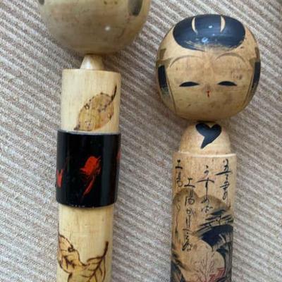 AAA257- Vintage Kokeshi Hand painted Dolls Set Of 2
