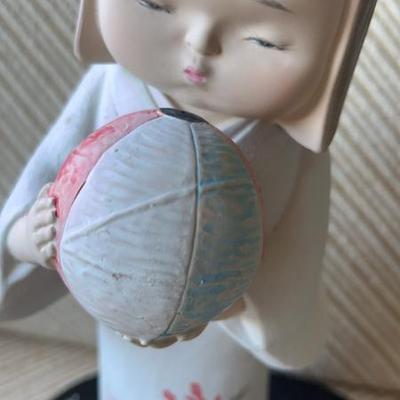 AAA251- Vintage Japanese Hakata Ceramic Doll W/stand 